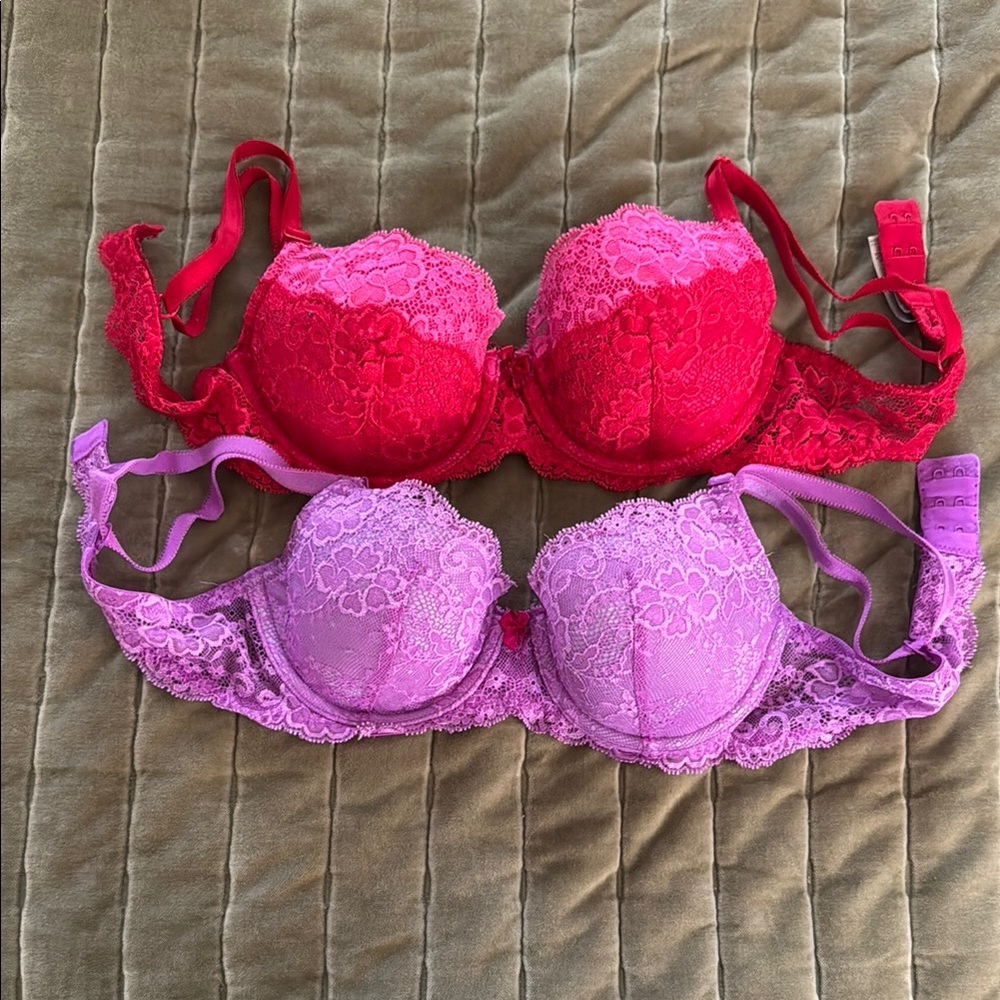 Victoria’s Secret Lace Underwire Bra Set - Red/Pink & Purple/Red 32 C